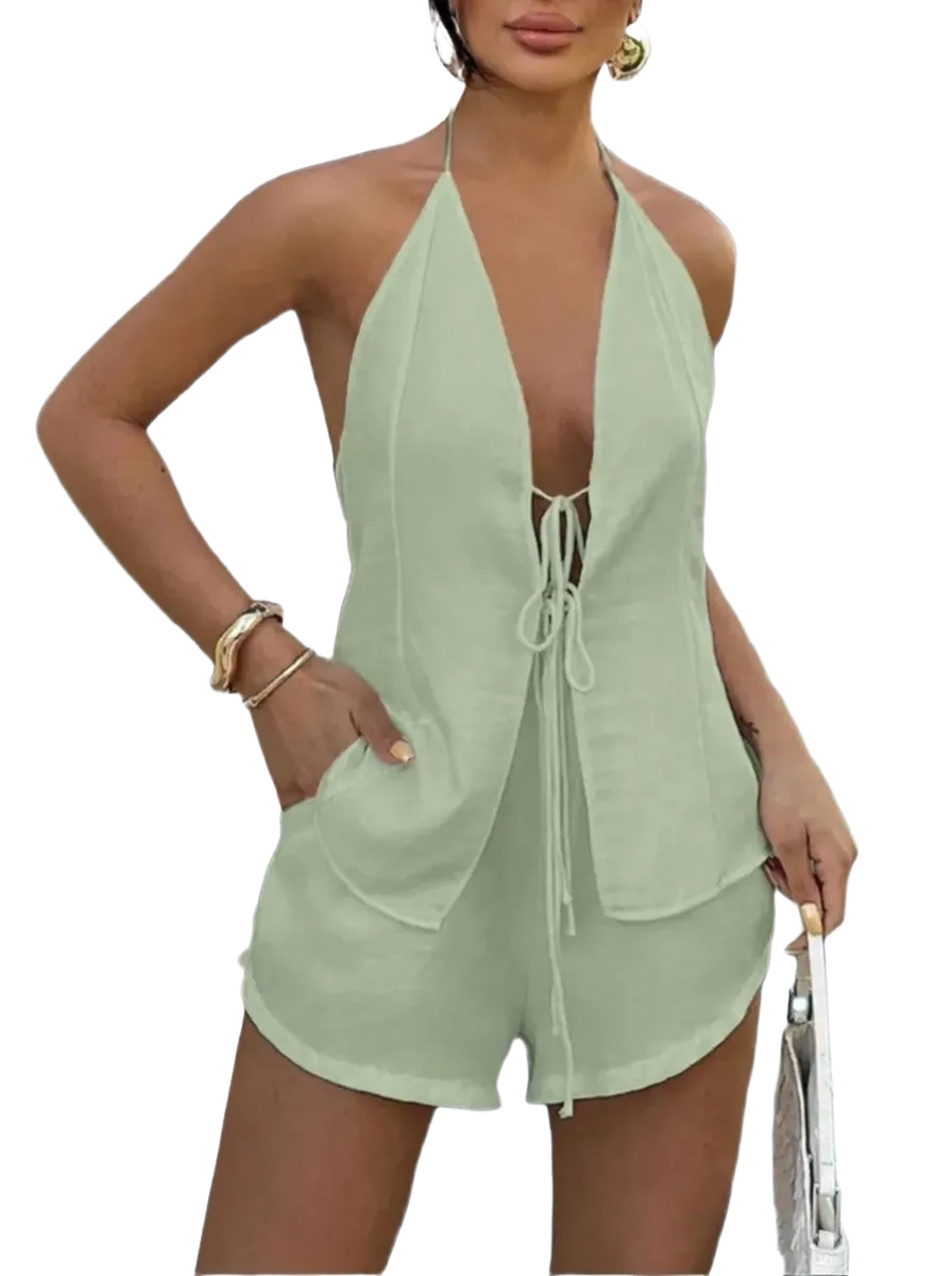 Women's Tie Back Top & Shorts Set