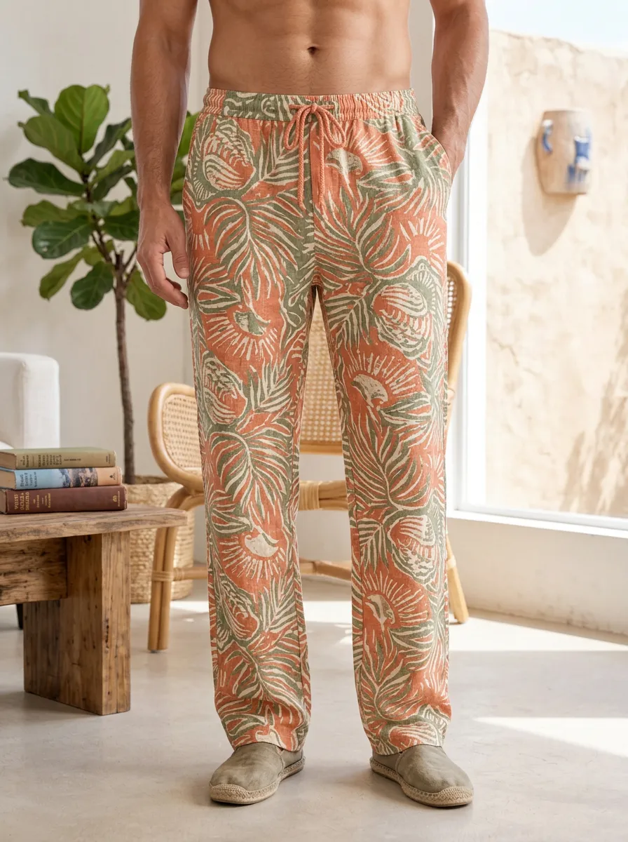 Men's Tropical Beach Lover Palm Leaf Printed Pants