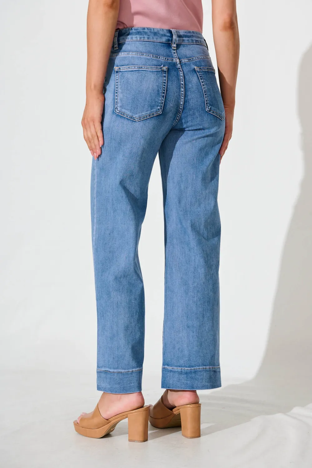 Blue High Waisted Wide Leg Jeans