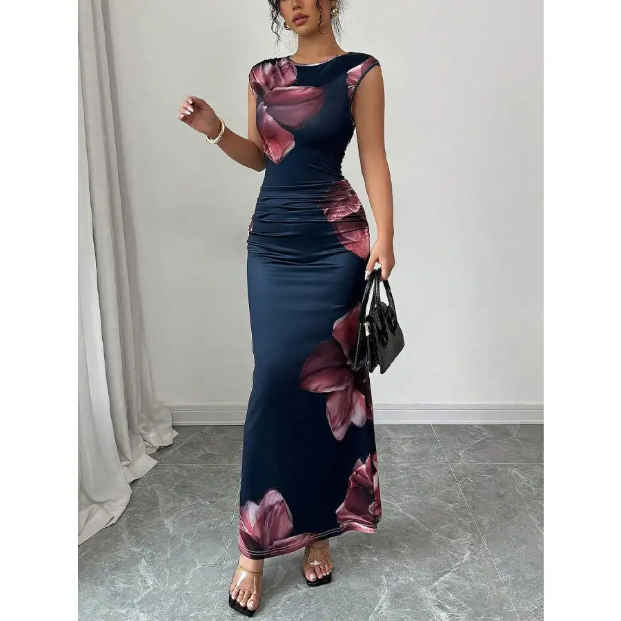 Floral Print Sleeveless Bodycon Maxi Dress