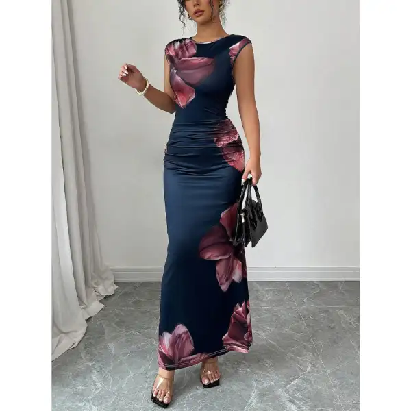 Floral Print Sleeveless Bodycon Maxi Dress