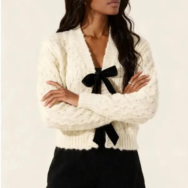 Knit Tie Bow Front Cardigan