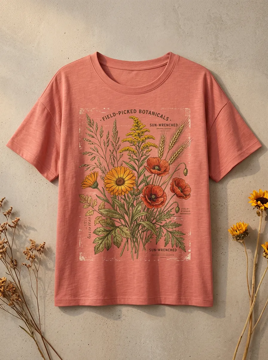 Women's Botanical Lover Wildflower Bouquet Printed T-shirt