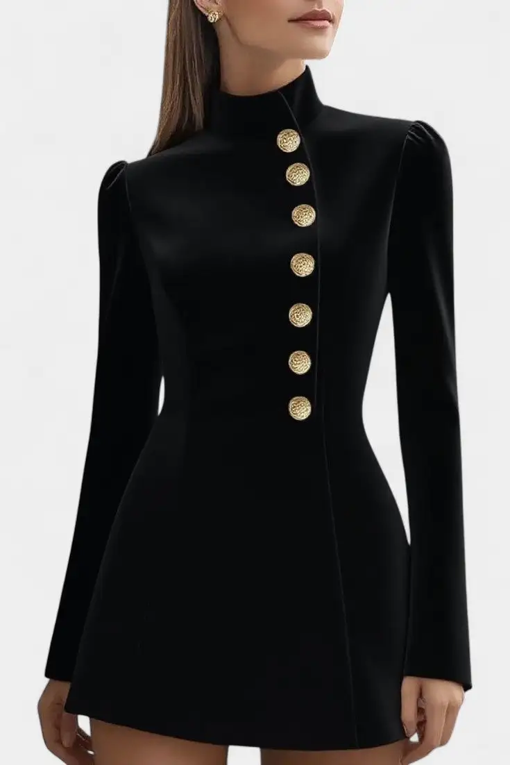Blazer-Style High-Neck Mini Dress