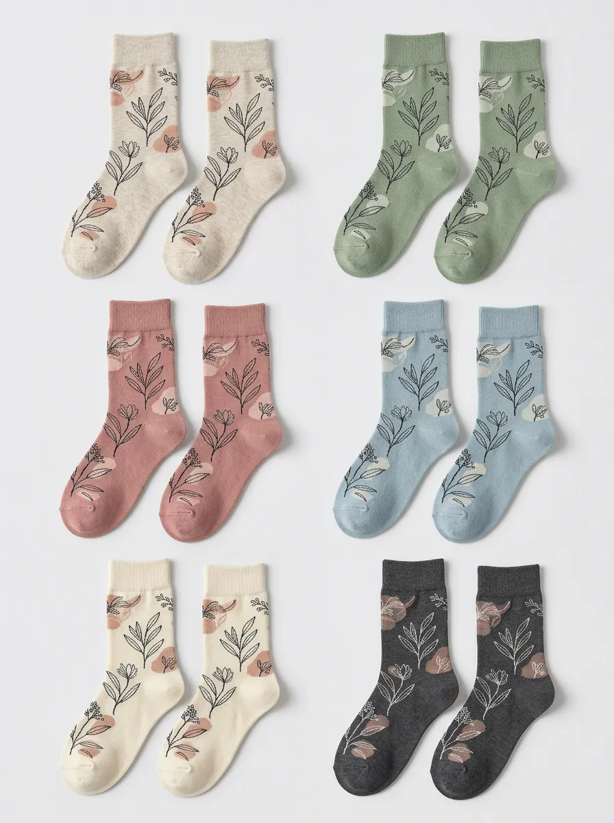 Women's Botanical Line-Art Crew Sock Set