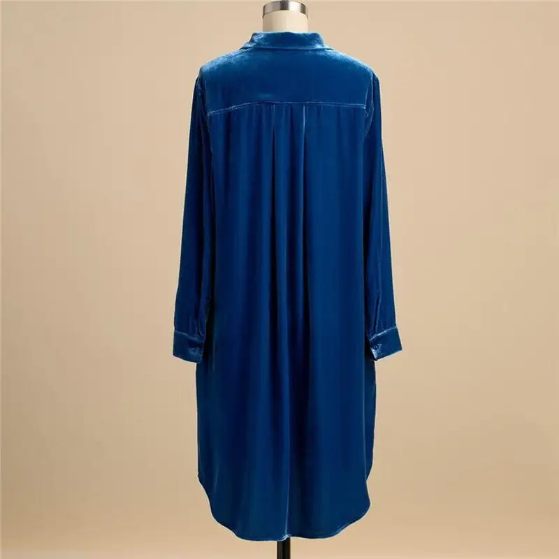Velvet Lapel Shirt Mini Dress