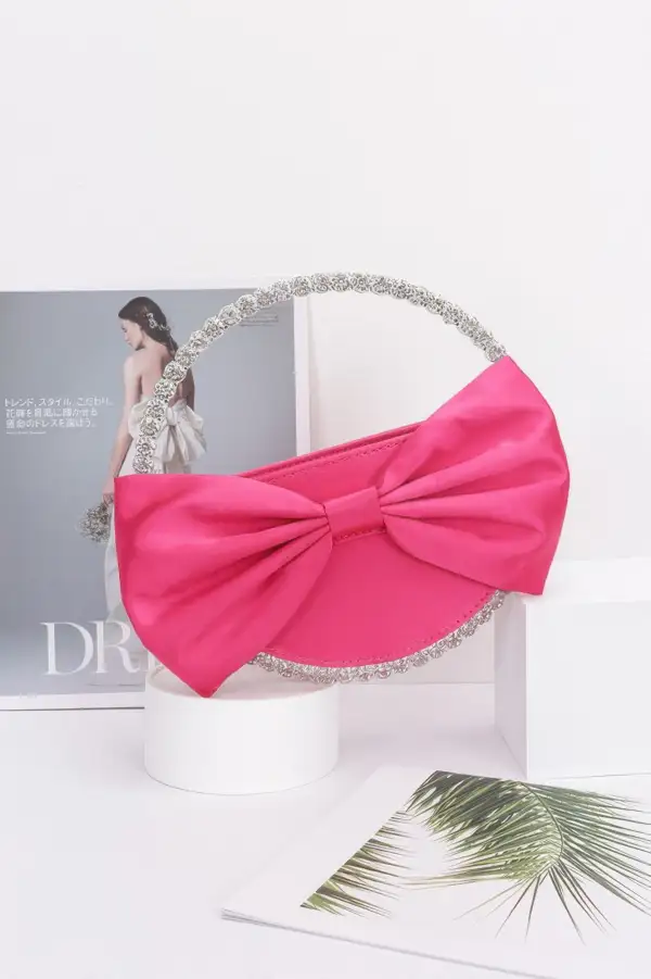Satin Ribbon Round Rhinestone Metal Clutch