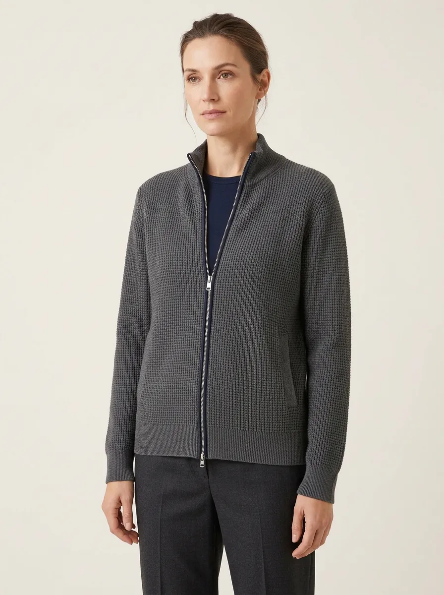 Women's Casual Daily Wear Waffle Knit Zip-up Cardigan