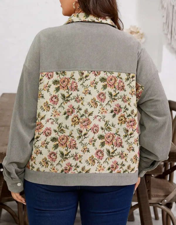Women's Corduroy Floral Patchwork Vintage Jacket