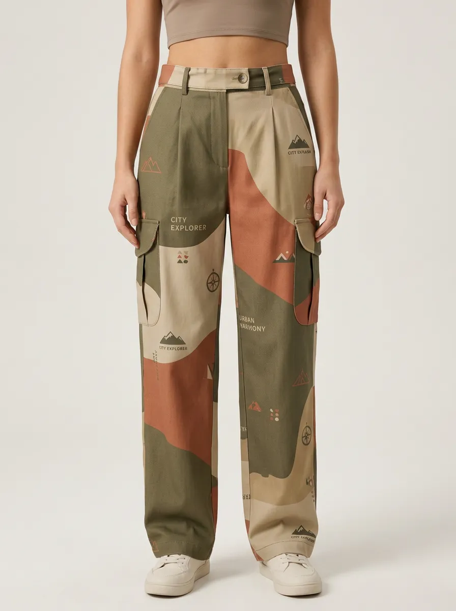 Women's City Explorer Mountain Compass Printed Cargo Pants
