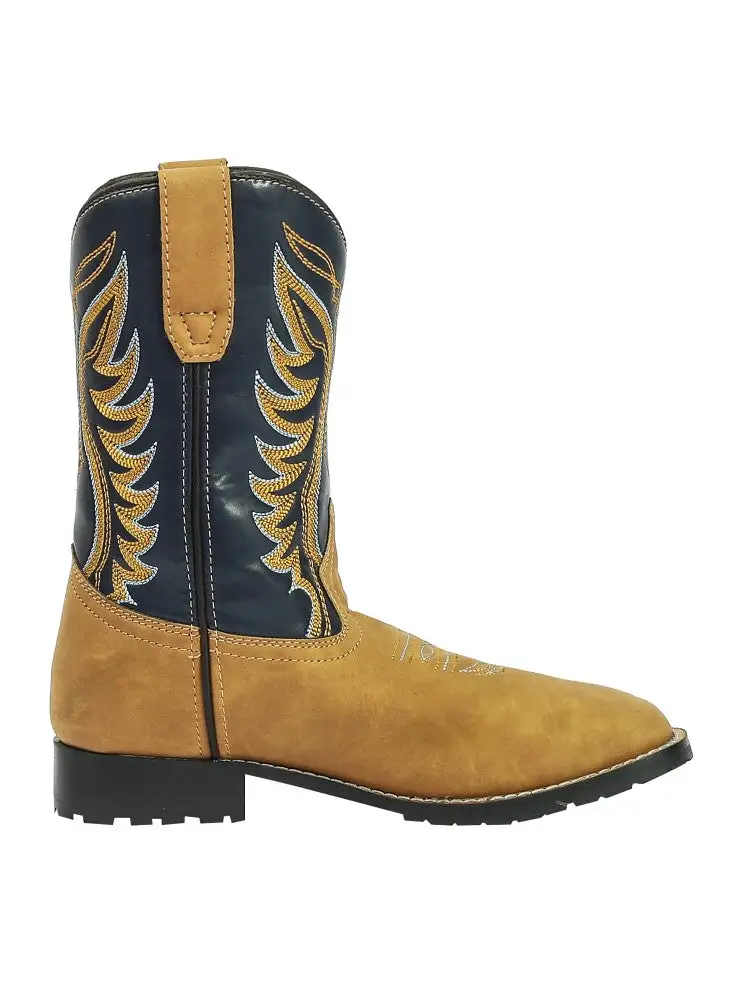 Textured Men's Denim Boots With Round Toe