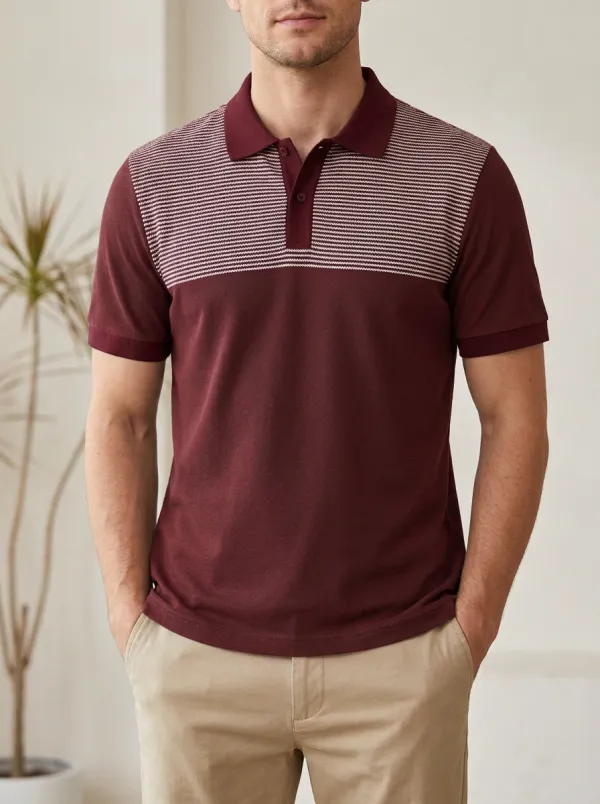 Men's Casual Striped Colorblock Printed Polo Shirt