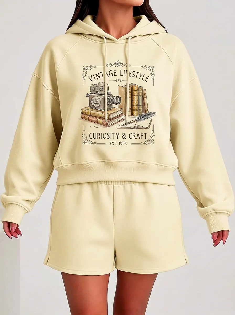Women's Vintage Lifestyle Camera Books Graphic Hoodie
