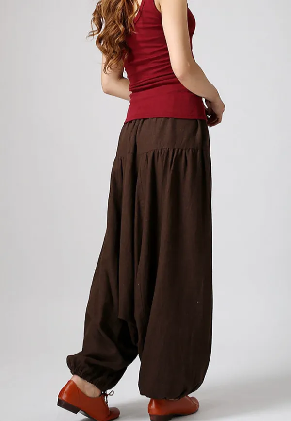 Modern Linen Elastic Waist Pocketed Trousers