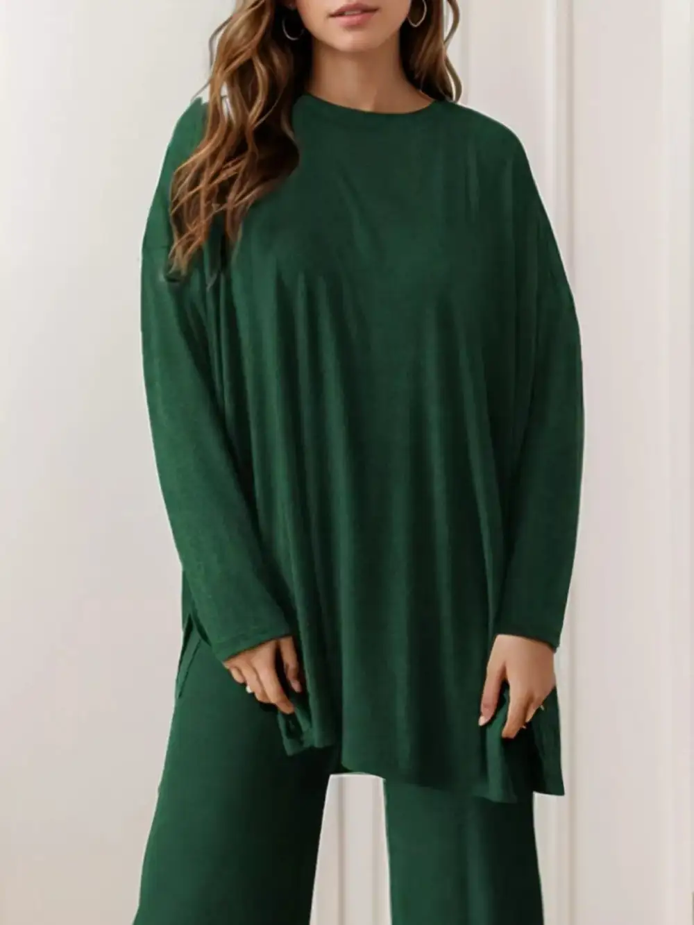 Casual Loose Long Sleeve Top and Wide Leg Pants Set