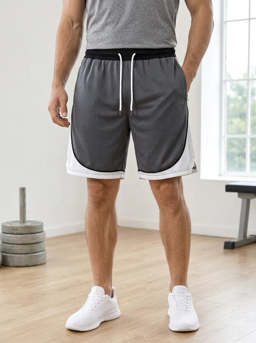 Men's and Contrast Mesh Athletic Shorts Drawstring