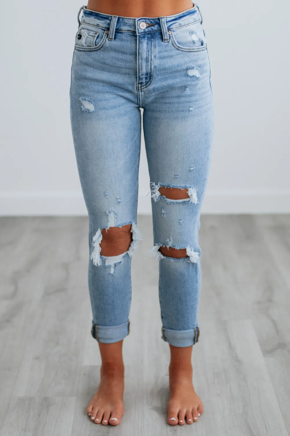 Women's High Rise Distressed Minimal Stretch Jeans