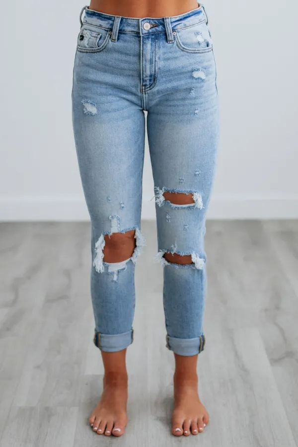 Women's High Rise Distressed Minimal Stretch Jeans