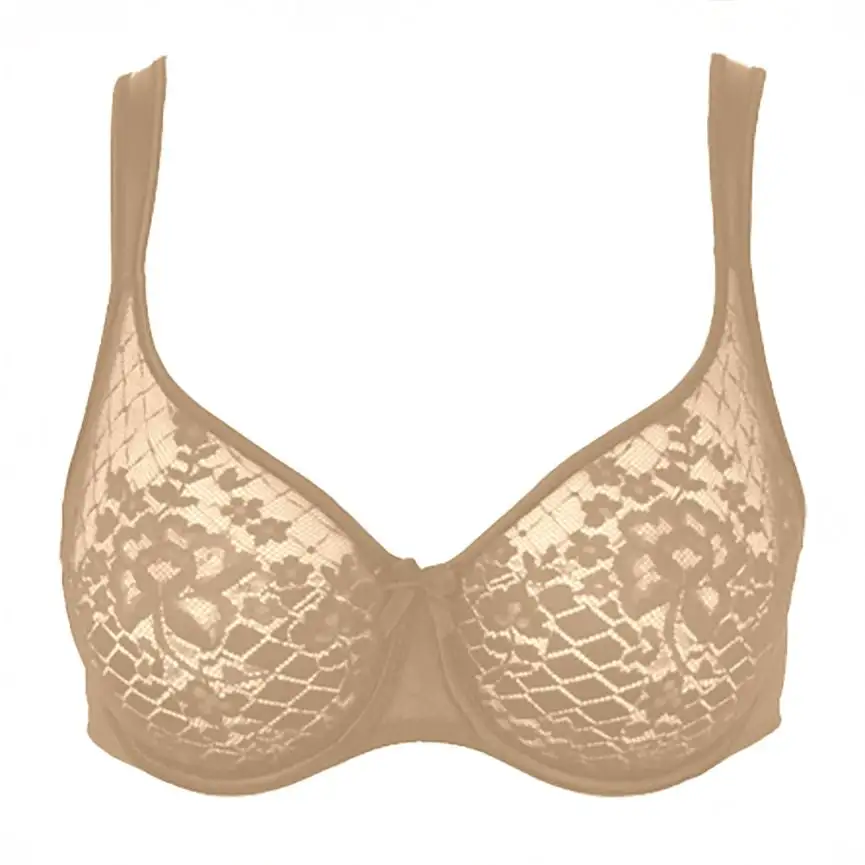 Women's Molded Seamless Adjustable Straps Lace Mesh Fuller Bust Bra