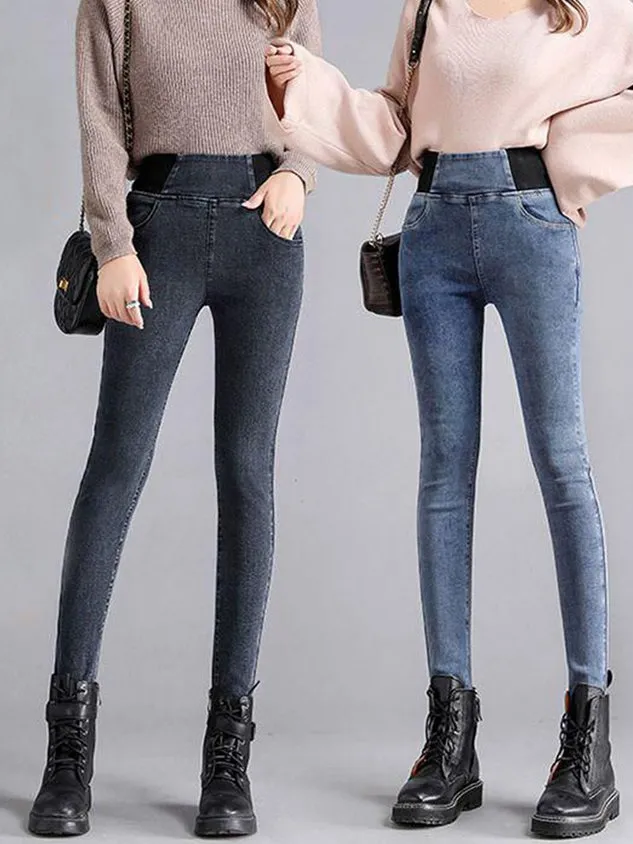Women's Elasticity Waist Stretchy Loose Plain Denim Jeans