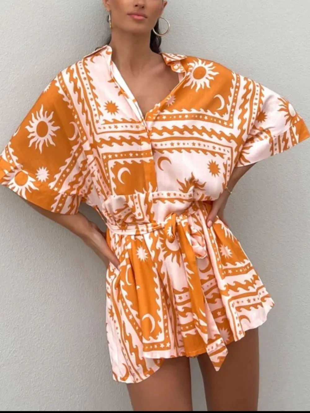 Tie Waist Half Sleeve Romper