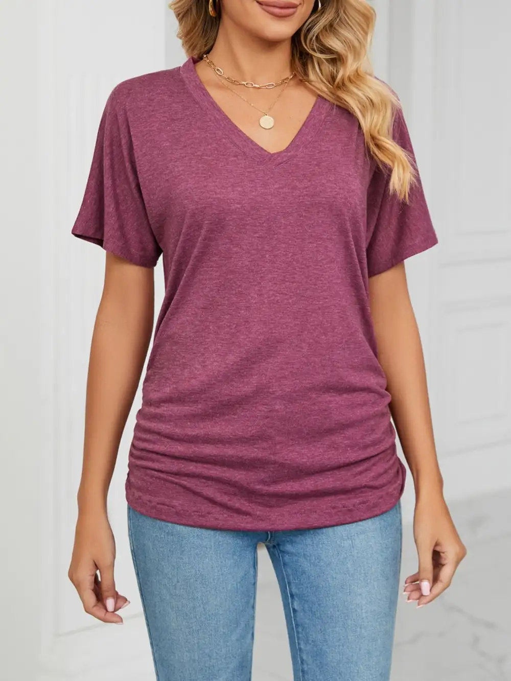 Polished V-Neck Short-Sleeve T-Shirt