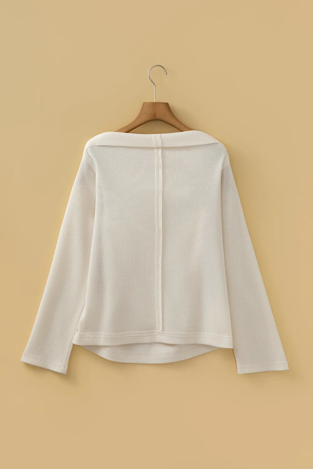 Beige Waffle Knit Asymmetric Neck Top