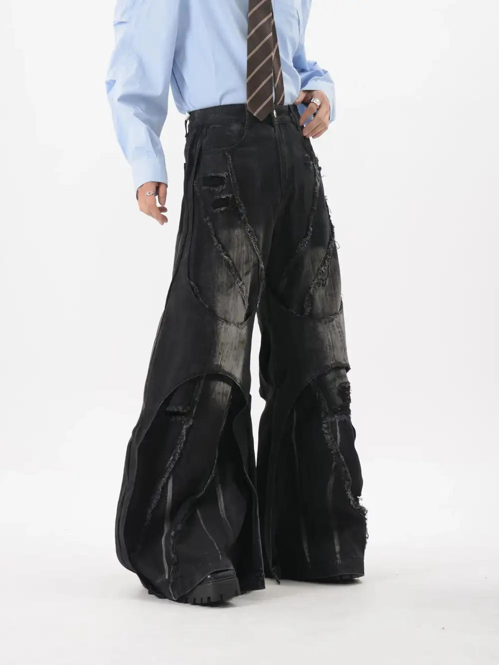 Deconstructed Wide-Leg Jeans