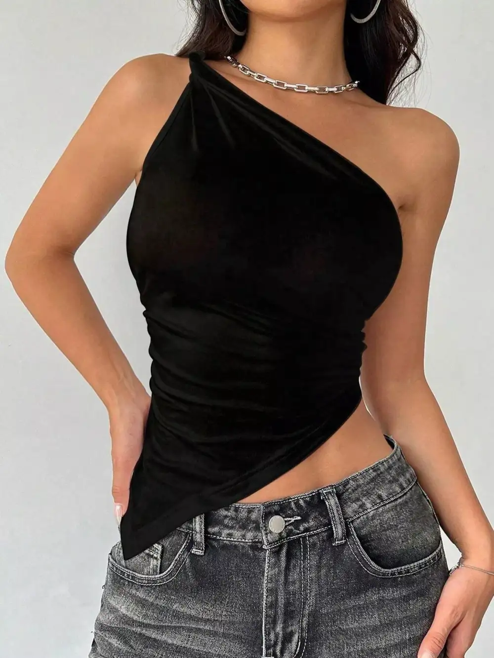 Asymmetrical One Shoulder Slim Fit Camisole Top