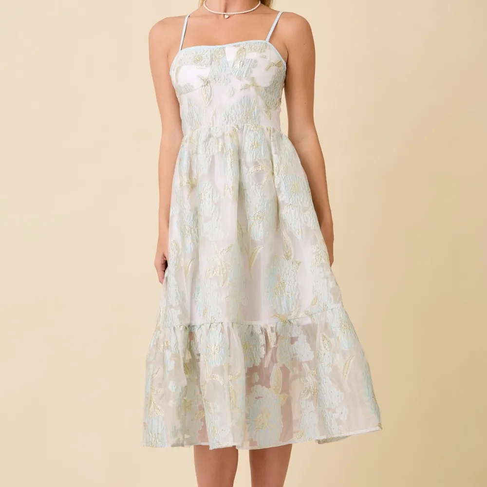 Floral Smocked Tiered Metallic Detail Dress