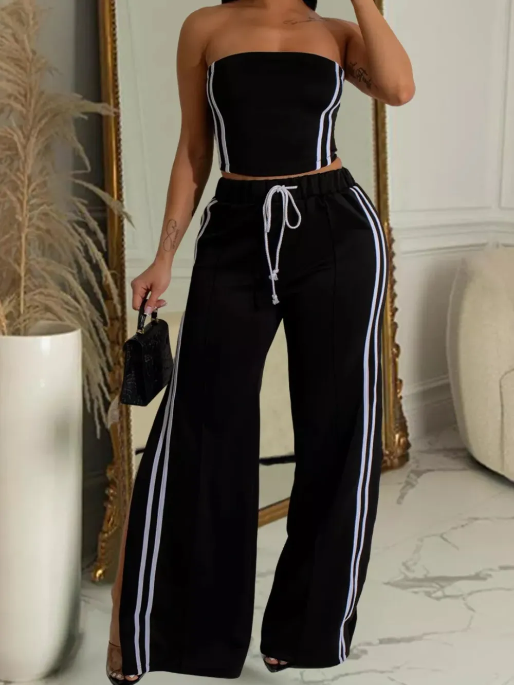 Sleeveless Tube Top and Wide Leg Pants Set