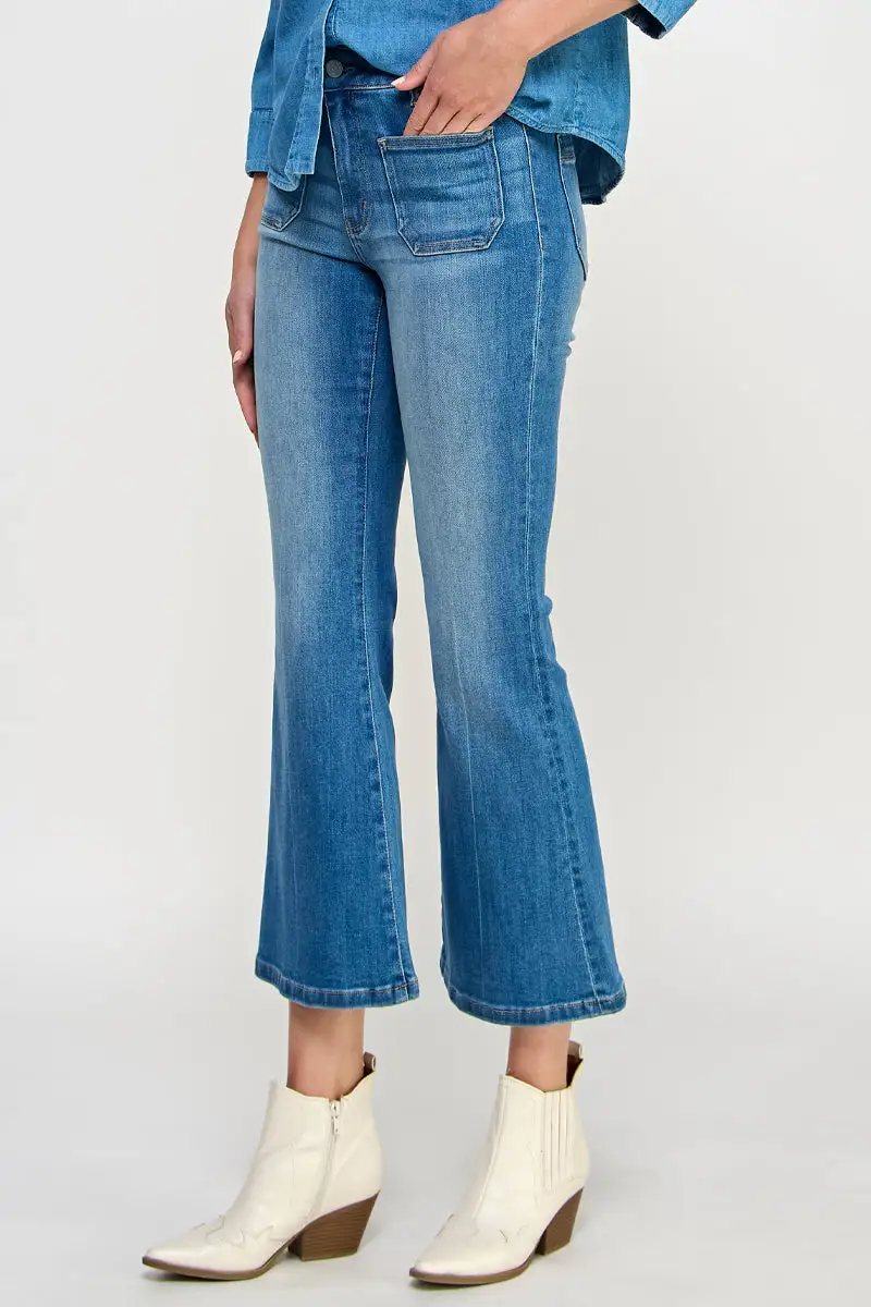 Mid Rise Cropped Flare Jeans