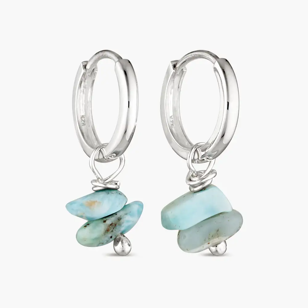 Larimar Tumbled Sterling Silver Huggie Earrings