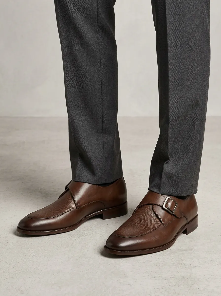 Men's Business Formal Check Pattern Buckle Printed Leather Shoes