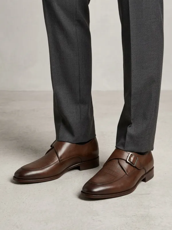 Men's Business Formal Check Pattern Buckle Printed Leather Shoes