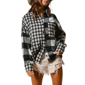 Oversized Button Front Plaid Flannel Shirt