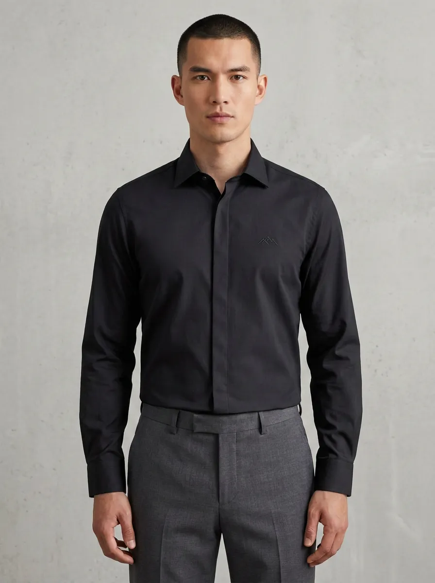 Men's Mountain Minimalist Embroidered Non-Iron Cotton Shirt