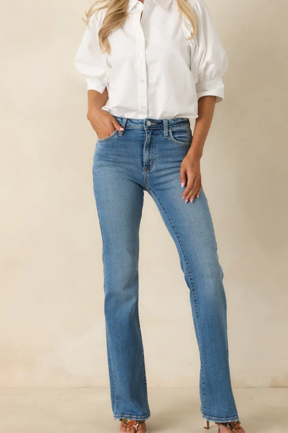 Medium Wash Cotton Flare Jeans