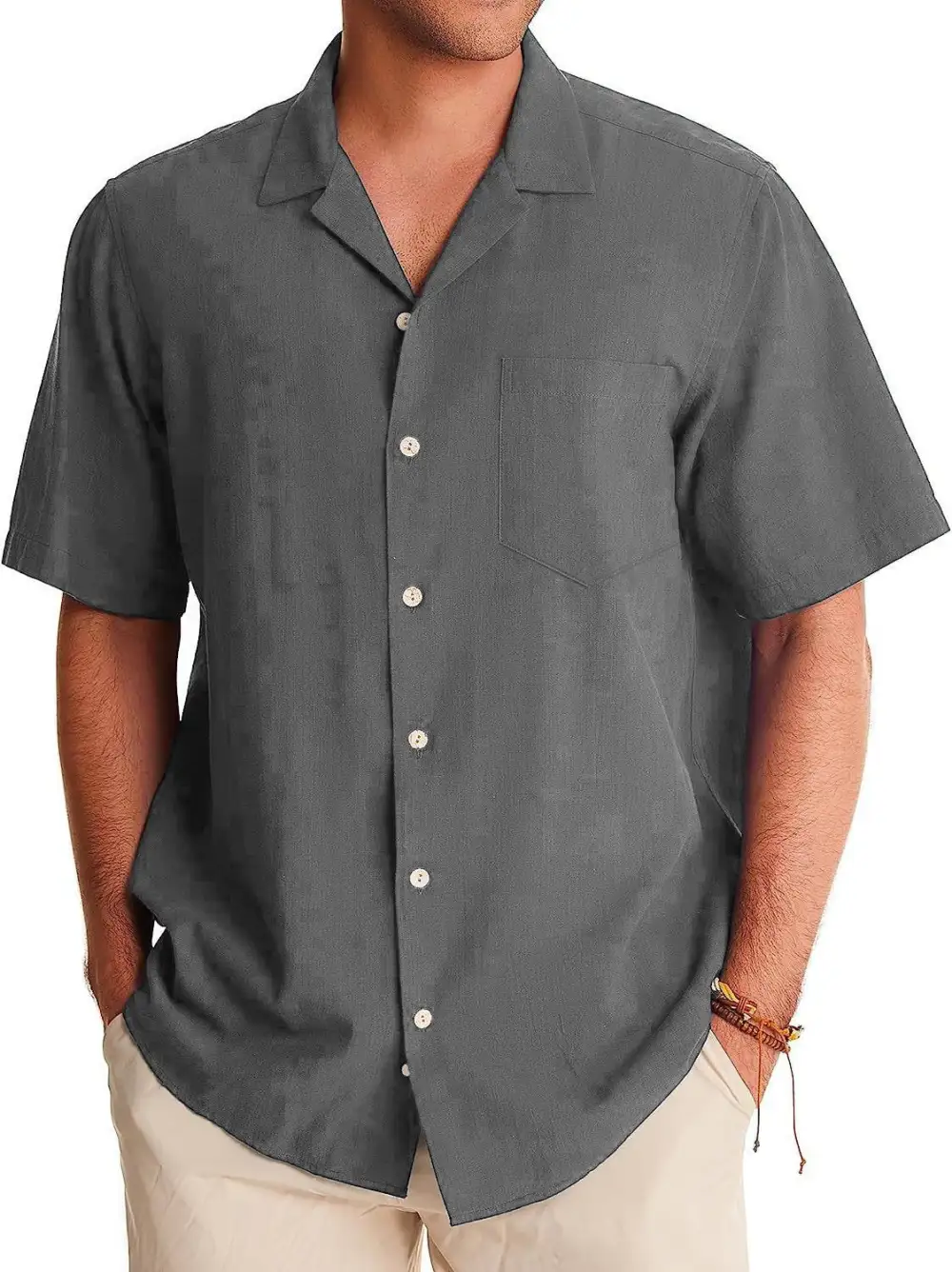 Short Sleeve Open Collar Pocket Shirt