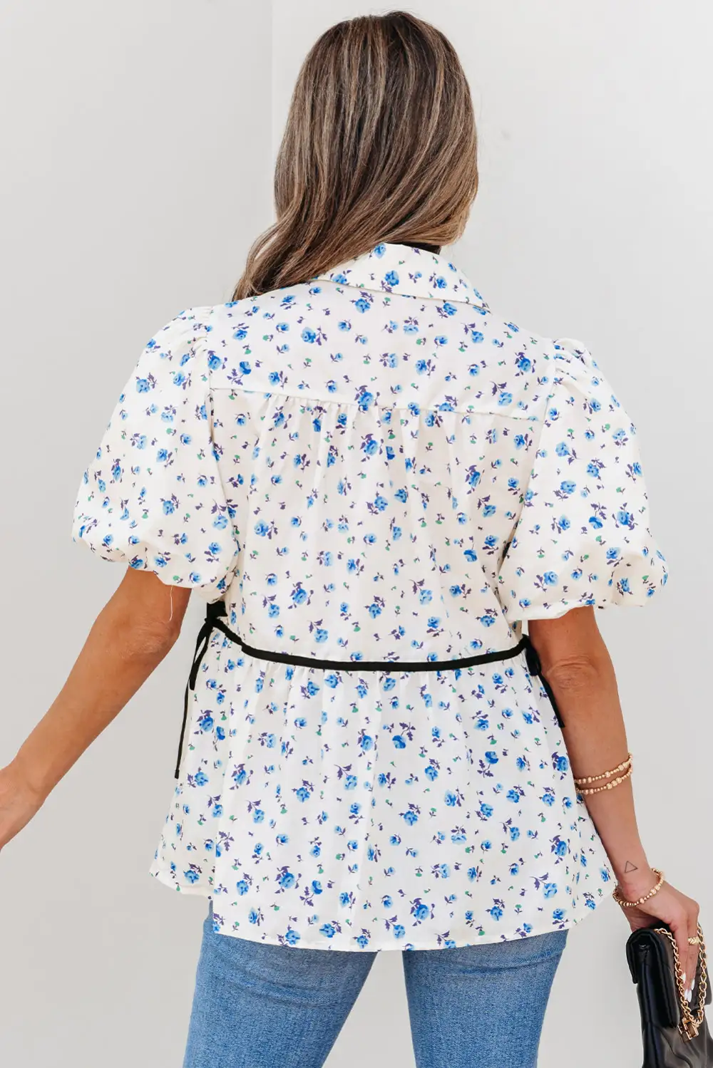Everyday Floral Puff Sleeve Short Sleeve Shirt Blouse