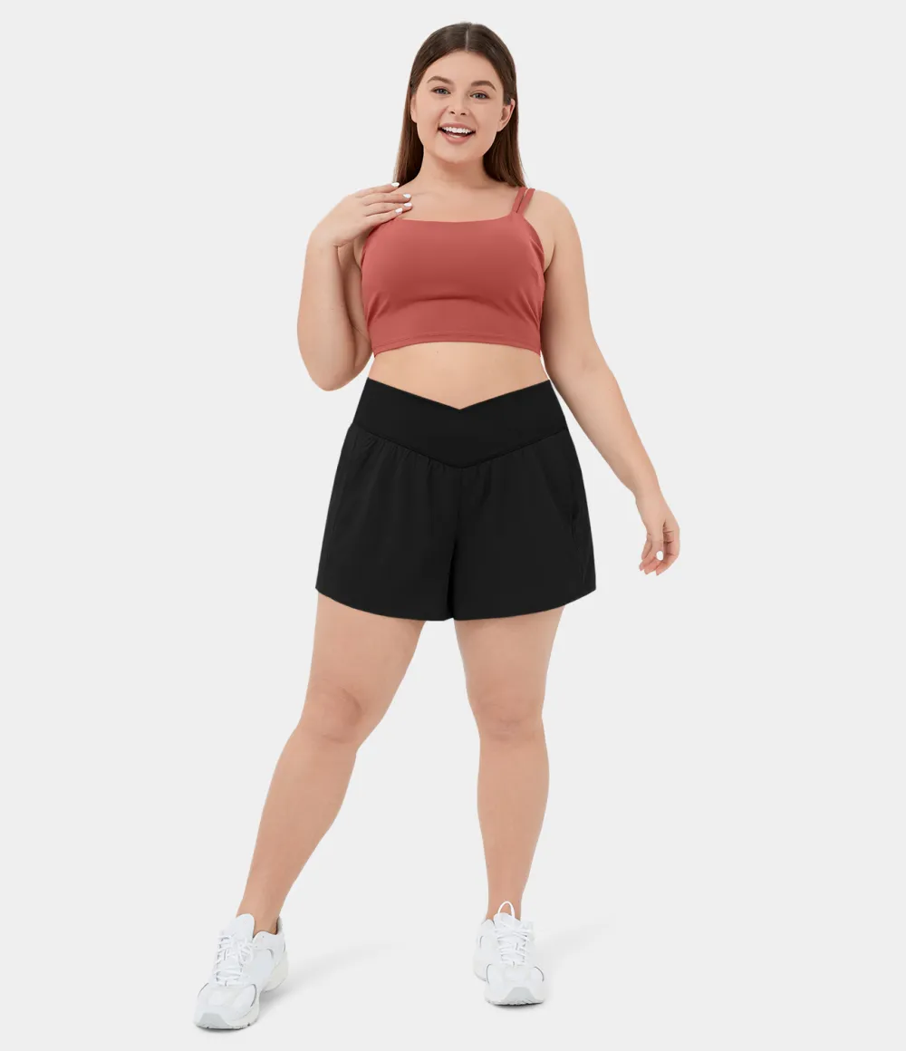 Breezeful High Waisted Crossover Side Pocket Plus Size 2-in-1 Quick Dry Yoga Shorts 4.5