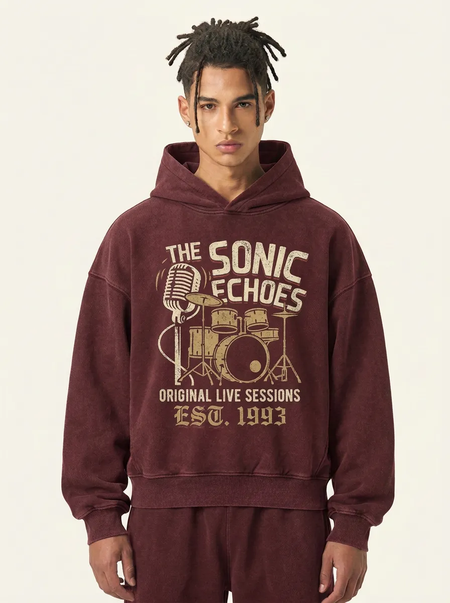 Men‘s Rock Band Music Lover Microphone Drum Printed Hoodie