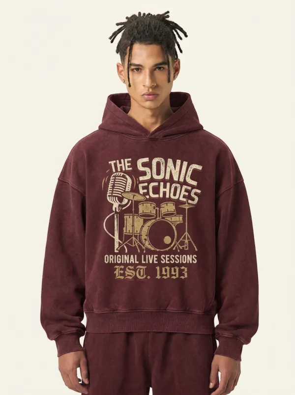 Men‘s Rock Band Music Lover Microphone Drum Printed Hoodie