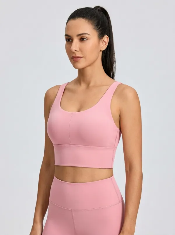 Women's Scoop-Neck Vertical-Seam Wide-Strap Flat-Band Sports Bra