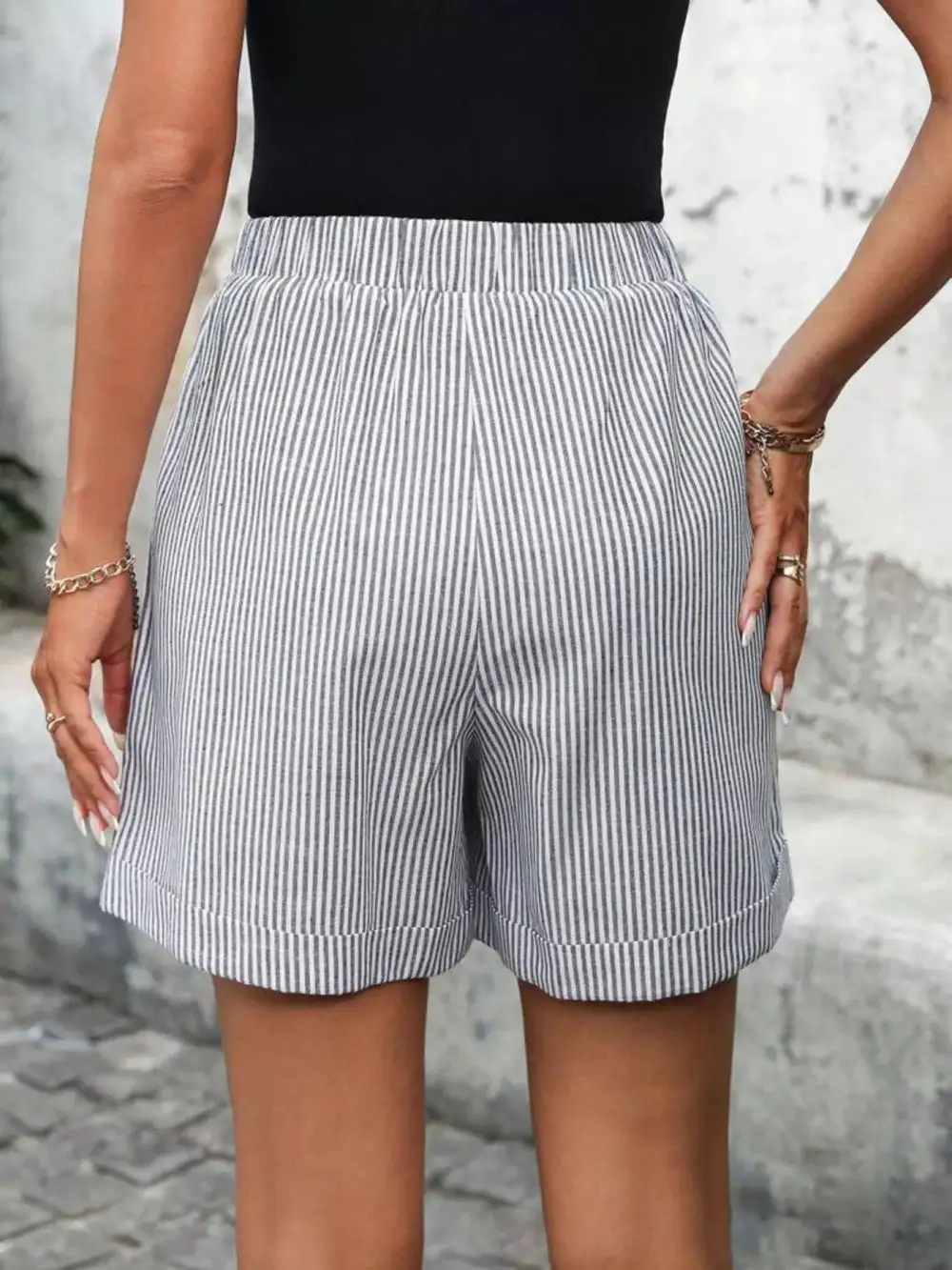 Refined Drawstring Striped Casual Shorts