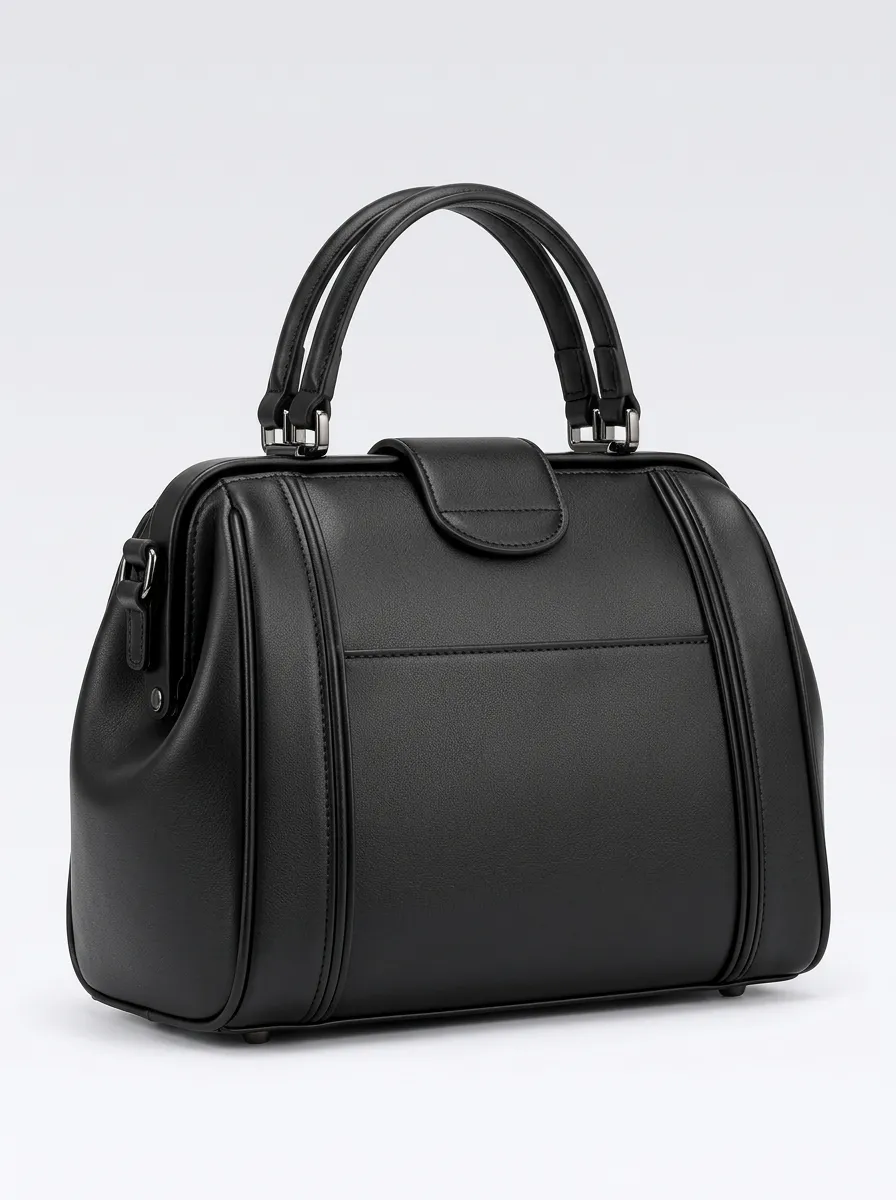 Women's Subtle Doctor Bag Silhouette Black Top Handle Handbag