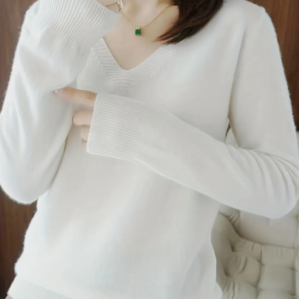 Day V Neck Long Sleeve Knitted Sweater
