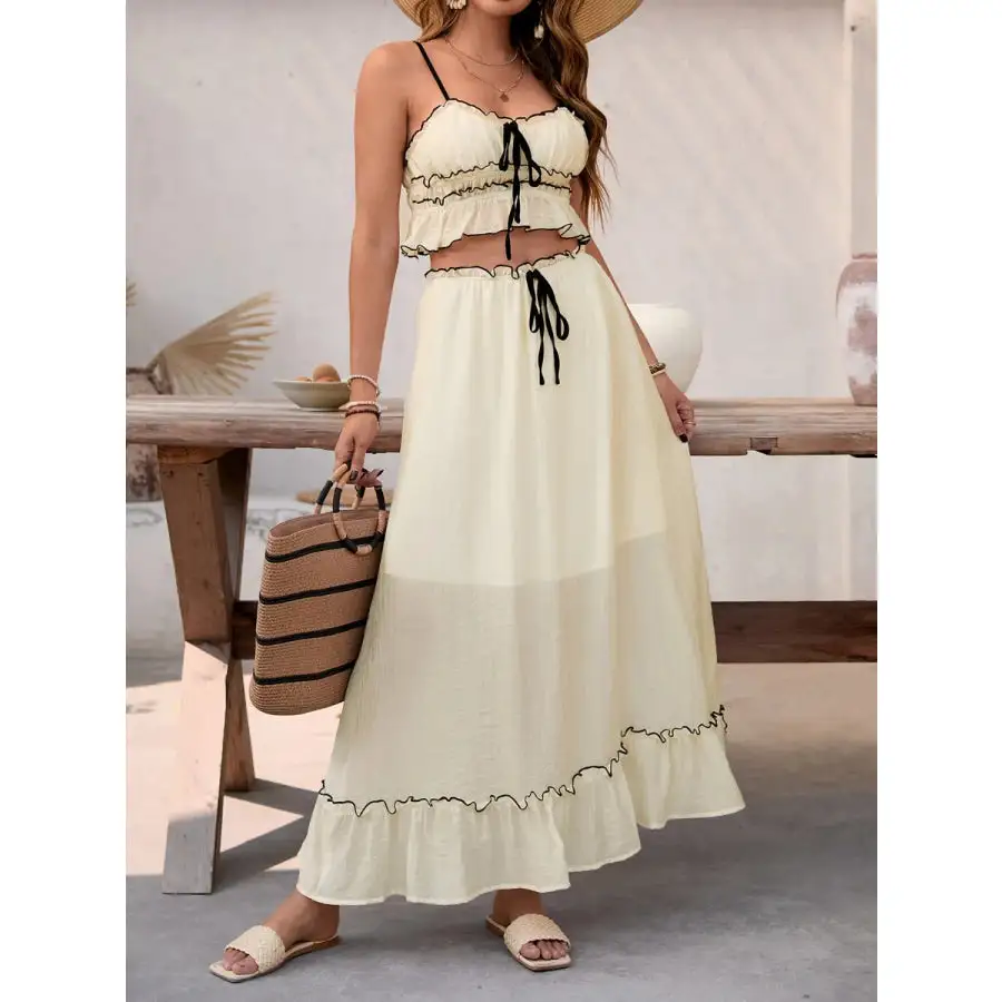 Contrast Trim Scoop Neck Cami and Skirt Set