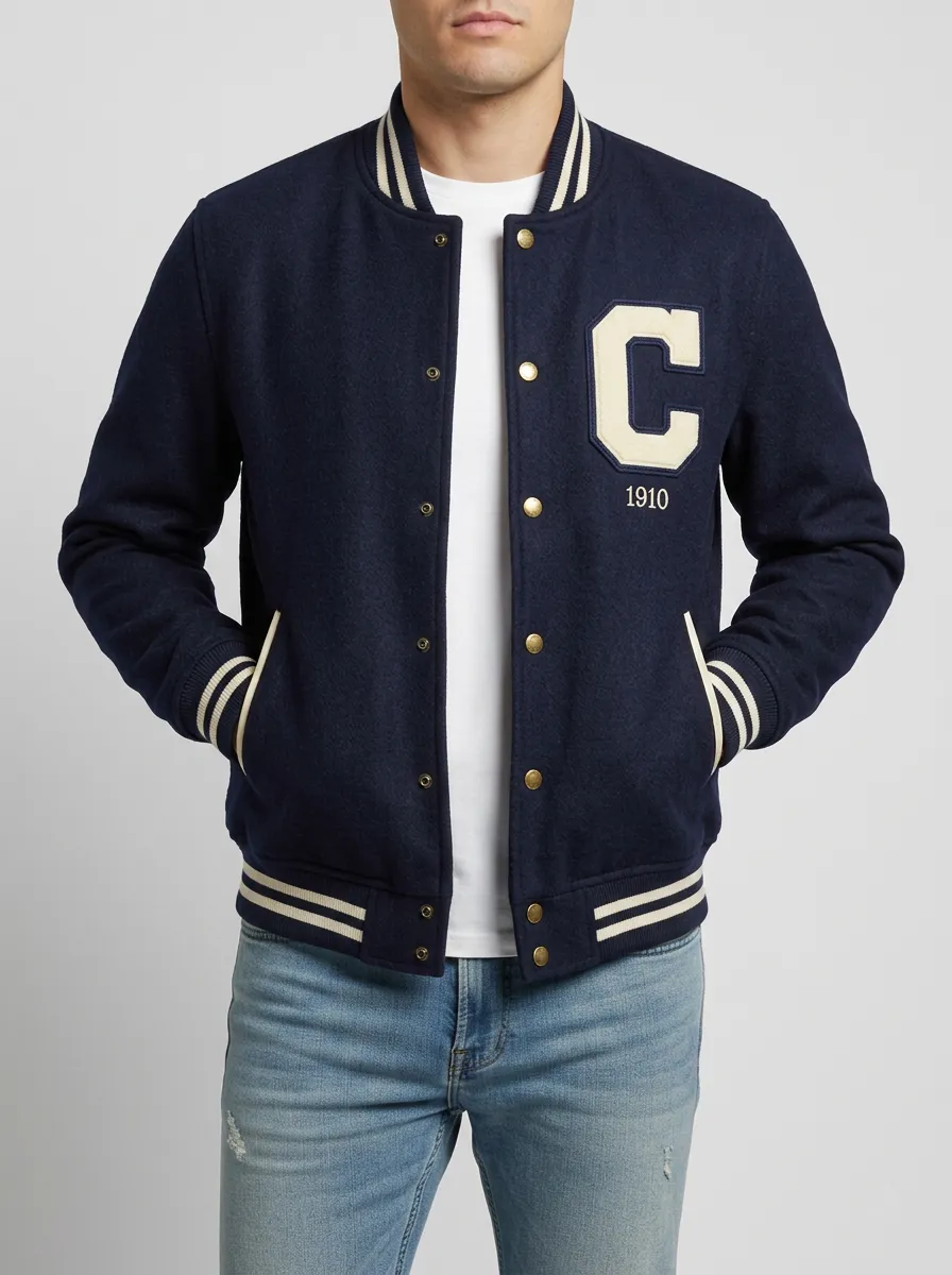 Men's Letter C 1910 Embroidered Wool Baseball Jacket