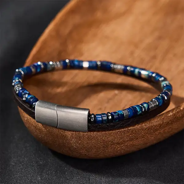 Lapis Lazuli Double Wrap Leather Bracelet